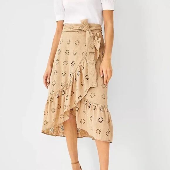 Ann Taylor Dresses & Skirts - Ann Taylor Tan Eyelet Midi Skirt